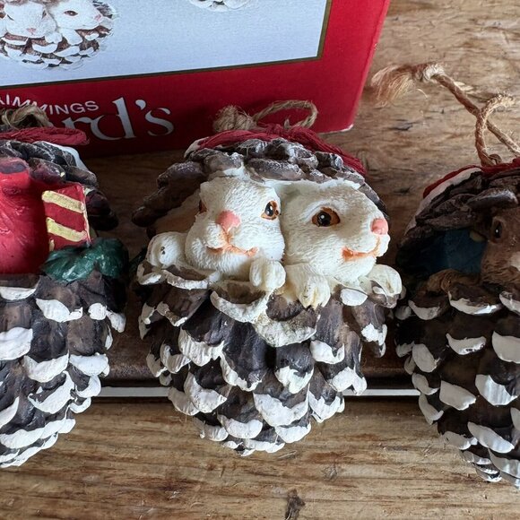 Dillard’s Trimmings Set Of 4 Animals In Pinecone Ornaments Wood Christmas - Picture 6 of 10